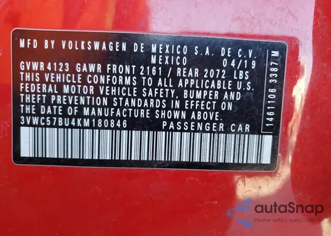 2019 Volkswagen Jetta S from USA, damaged, VIN 3VWC57BU4KM180846